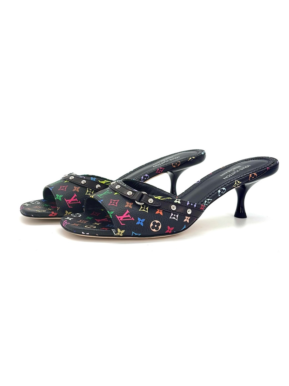 Louis Vuitton x Murakami Logo Multicolored Slip On Kitten Heel Mules Sandals 37